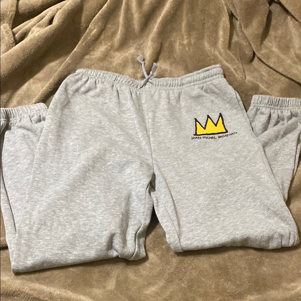 Gray and Yellow Sweatpants with Crown Logo